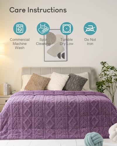 Cottonblue Jacquard Weighted Blanket 20 lbs for Adults Queen Twin Full Size, Fuzzy Sherpa Fleece Weighted Throw Blankets 60x80 in for Relax & Sleep, Cozy Heavy Bed Blankets with Cemaric Beads, Purple