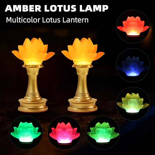 Image of Lotus Flower Lamp 7 Color LED Buddhist Meditation Supplies (6.5in) | Soft Lighting;Alloy Glass;Multi-scene Decor;Fine Craft;Spiritual Symbol