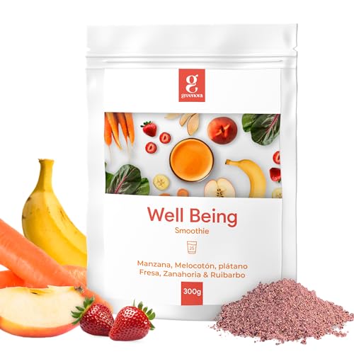 GREENORA Smoothie Vegano de Fruta Liofilizada en Polvo 100% Natural. Deshidratada. Manzana Melocotón Plátano Fresa Ruibarbo Zanahoria. 300 g