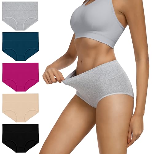 Image of MIRITY Women's High Waist Cotton Underwear - Soft Full Coverage Briefs with Double-Layer Waistedband