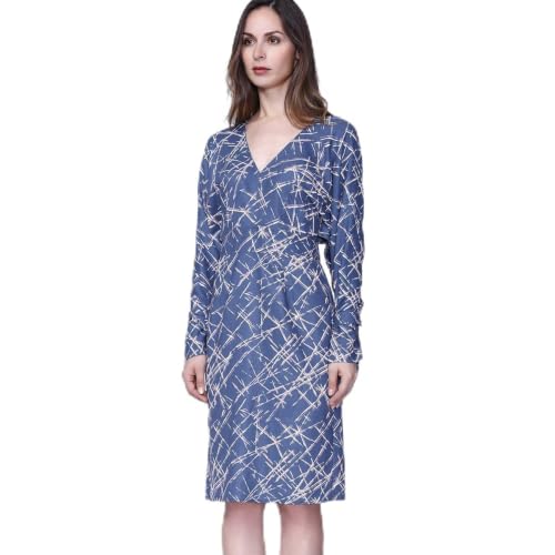 Robe droite à imprimé géométrique et col V aux finitions soignées de qualité