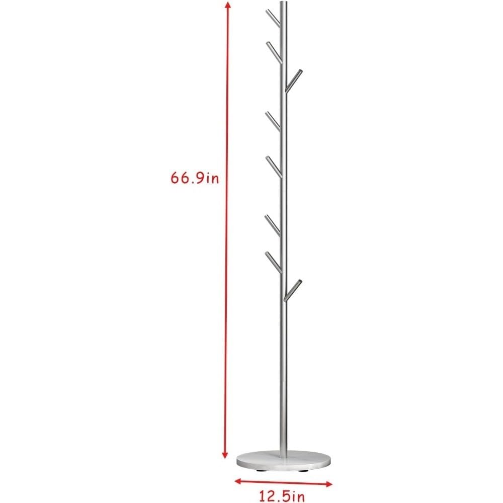 Wieszak na płaszcze wolnostojący Metalowe srebrne wieszaki na ubrania wolnostojące z haczykami i marmurową podstawą do przedpokoju, sypialni, korytarza, biura Stojak na wieszaki w przedpokoju