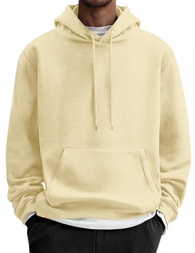 COOFANDY Hoodie Herren Kapuzenpullover Fleece Kapuzenpulli Baumwolle Sweatshirt mit Kapuze Basic Winter Hoodies für Männer Khaki L