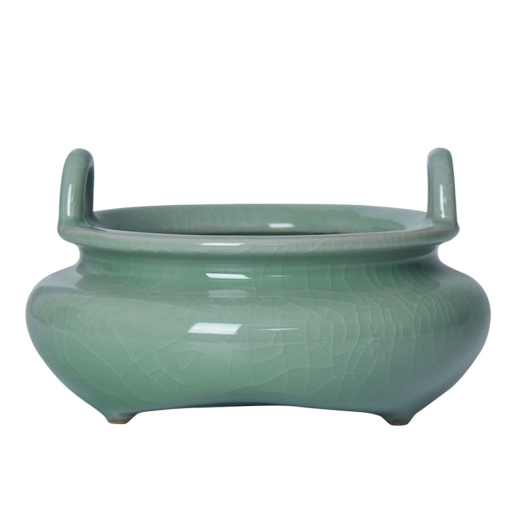 Incense Holder Base Celadon Incense Burner Double-eared Three-legged Furnace Small Home Worship Ceramic Bowl