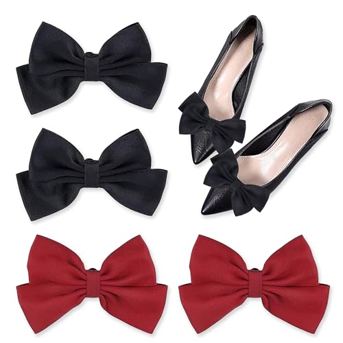 2 Pairs Satin Bow Shoe Clips, Solid Color Shoe Clips Removable Shoe Clips Accessories, Bowknot Shoes Charms Shoe Buckle Decorative Shoes Clips Shoes Accessories for Party Shoes Garment