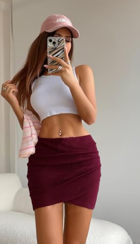 Mini Skirt for Women Bodycon Ruched Tulip Elastic High Waist Skirt Corduroy Wrap Asymmetrical Sexy Short Skirts3