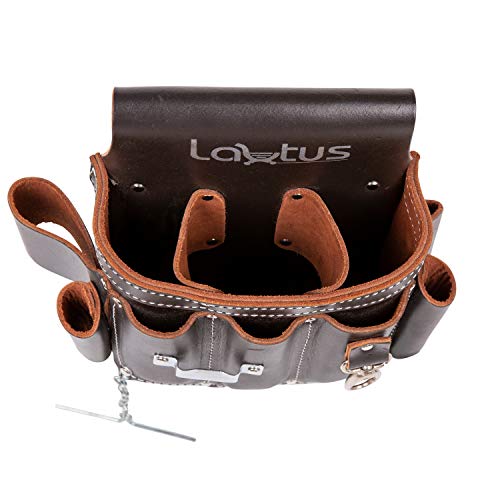 Image of LAUTUS Top /Full Grain Leather Tool Pouch Bag | Electrician /Contractor, Electric Bag | 10 Pockets | 100% Leather Dark Brown
