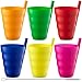 JoyServe Kids Cups - (Set of 6) - 10oz Toddler Cups with Straws for Kids - Stackable BPA-Free Plastic Sip-A-Cup Drink Tumblers for Water, Juice, Milk - Dishwasher Safe, Everyday Use, Neon Colors