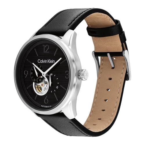 Image of Calvin Klein Ck Esteem Mech-Automatic Black Round Dial Men's Watch|Leather Material|Multi Color Band - 25200388