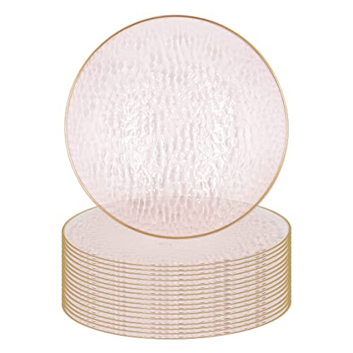 PARTY BARGAINS 13-Inch Charger Plates - 16 Pack, Hammered Pink Gold Rim, Heavy-Duty Disposable Chargers for Elegant Dining - Ideal for Weddings and Formal Events