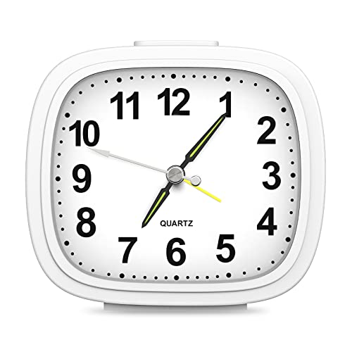 Jxtz Analog Alarm Clock, Silent Non Ticking Bedside Clock Battery Powered, Small Travel Clock With Night Light, Ascending Alarm, Snooze, Easy Set, Desk Clock For Heavy Sleepers Kids Elder - White #TOP10