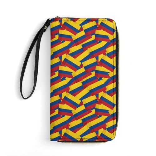 Printed Colombia Flag Wave Leather Wallets for Men Women, Water-resistant, Extra Capacity for Everyday Use