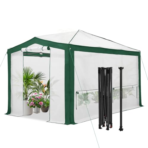 Image of EAGLE PEAK 12x8 Walk in Pop Up Greenhouse, Support Pole, Green /White
