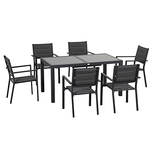 Outsunny Salon de Jardin en Aluminium et textilène Table Extensible 6 chaises empilables 6 Personnes - Gris