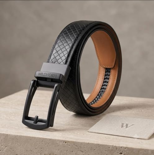 Image of WildHorn Men's Genuine Leather Belt for Men| Premium Auto-Lock Buckle | Adjustable up to 48 inch | Formal & Casual Wear | Micro-Adjust Fit | Stylish Gift Box Included