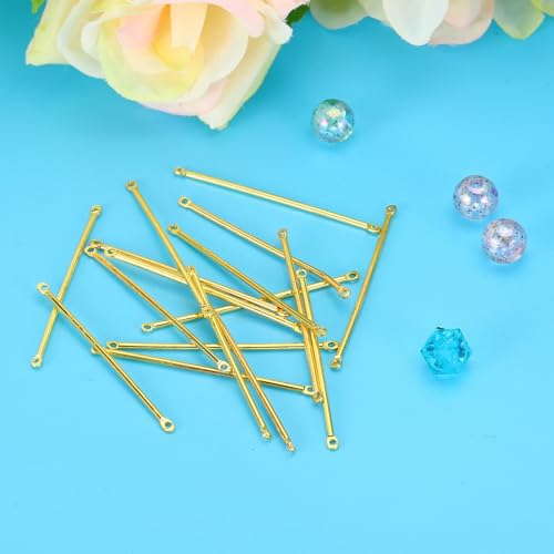 PATIKIL Brass Bar Links for Jewelry Making 50 Pcs 20mm/0.79" Stick Strip Earring Connectors 2 Hole for Earring Necklace Bracelet DIY Golden - Image 4