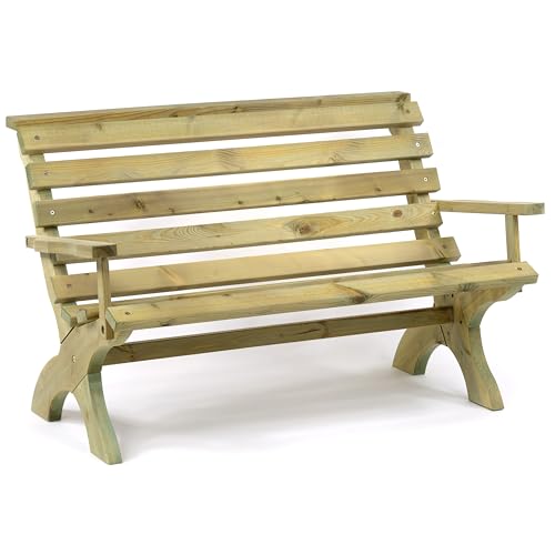 Lilly 125cm Garden Park Bench (With Arms) - Durable Pine Wood Park Seat - Dip Treated Scandinavian Pine