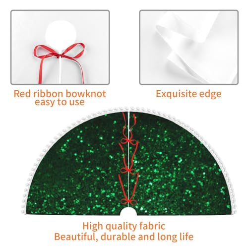 Jupe de sapin de Noël à paillettes vertes de 122 cm avec pompons