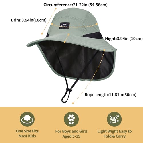 Image of ZOORON Kids Sun Hat with Neck Flap UPF 50+ UV Protection Wide Brim Breathable Fishing Safari Beach Summer Hat for Boys Girls