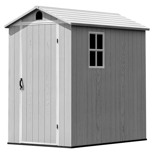 Image of Greesum 4x6FT Plastic Outdoor Storage Shed with Floor, Light Gray