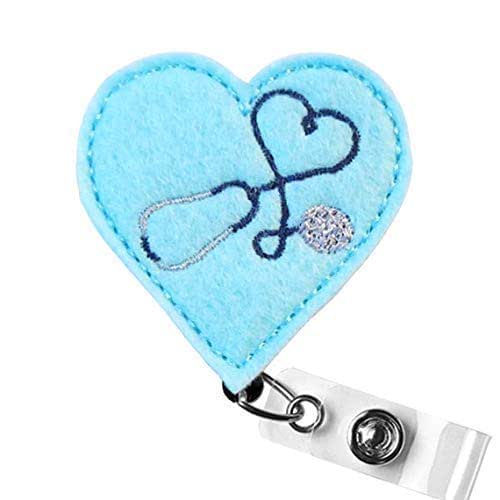 NURSE Badge Reel, Cute Heart Felt ID Badge Reel, Blue Heart