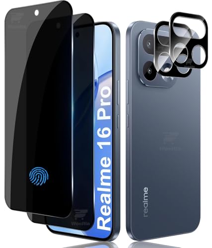 Image of WonRia 2+2 Pack - Privacy Tempered Guard for Realme 16 Pro 5G [FingerPrint Unlock] with 3D Camera Glass Protector Screen Guard Protector | Anti-Spy - Installation Kit