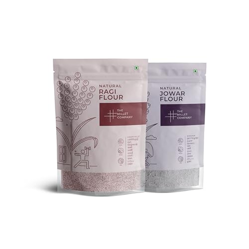 Image of The Millet Company Natural Millet Flour Combo Pack of 2 [250g each], Ragi Flour, Jowar Flour, Natural Farm Produce, High Fibre Flour (500, Grams)