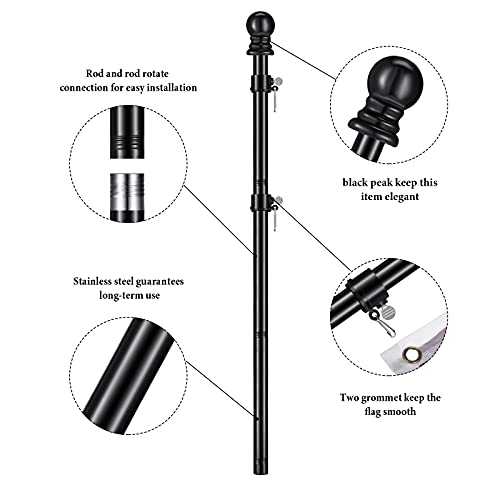 Jetec 4 Feet Flag Pole Kit With Bracket Outdoor Wall Mount Stainless Steel Flagpole With Rotating Rings For American Flag Wall Mounted (Black) #TOP2