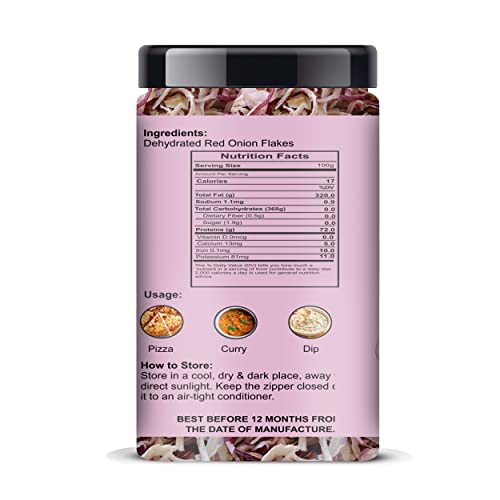 Image of ManHar Organics Dehydrated Red Onion Flakes 175g Jar | Dried Onion Flakes (Sukha Pyaz) | Red Onion Slices for Soups, Sauces, Gravies, Seasoning Blends & Everyday Cooking