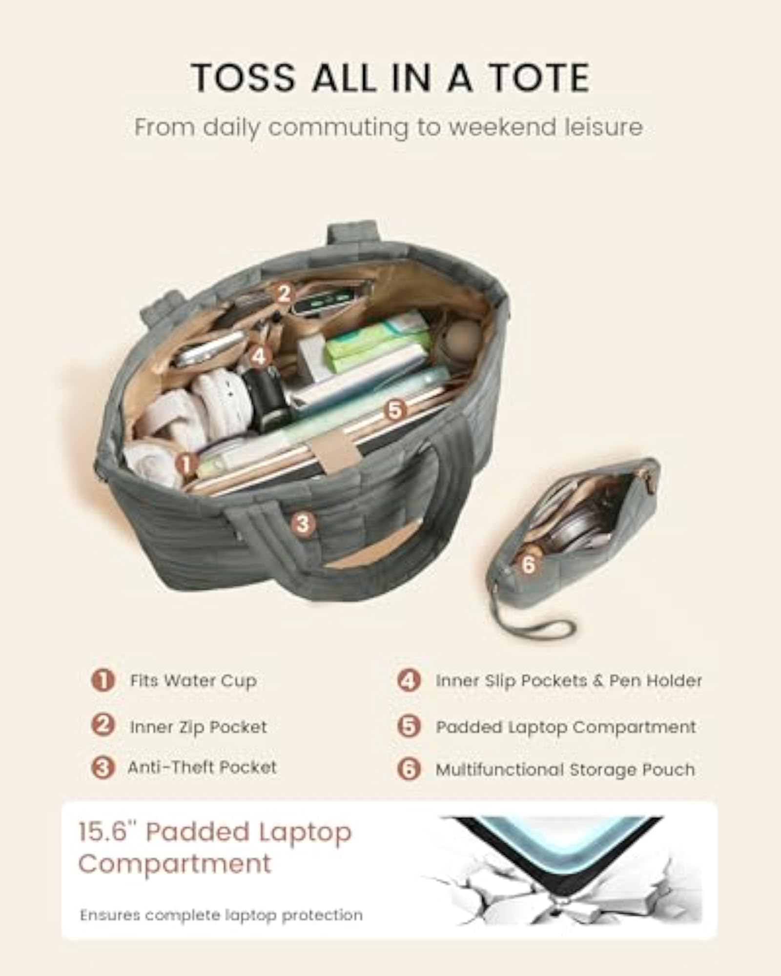 15.6 Inch Laptop Handbag for Women, Work Bag