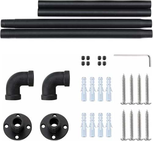 Kleiderstange für Wand, 120cm Garderobenstange im Industrie-Design Industrierohr Kleiderstange, bis 50 kg belastbar, einfache Montage, Abnehmbare Garderobenstangen aus Metall/Mattschwarz