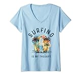 Photo Gallery donna surfing is my therapy vintage surf palme beach surfer maglietta con collo a v Photo Gallery donna surfing is my therapy vintage surf palme beach surfer maglietta con collo a v