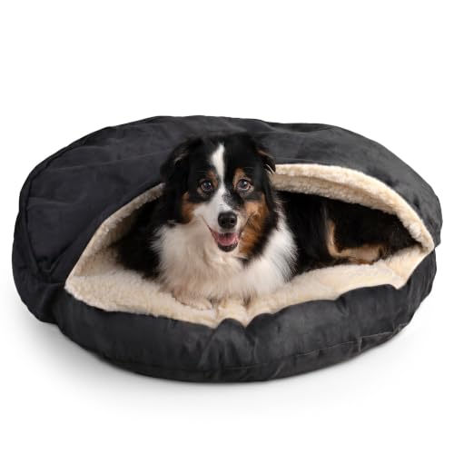 Image of Snoozer Cozy Cave Dog Bed - Indoor Dog Bed with Cover Cave, Covered Calming Burrow for Small & Medium Sized Pets with Blanket Attached, Enclosed, Removable Washable Cover - Large, Black
