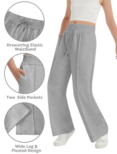 EXARUS Girls Sweatpants Front Seam Drawstring High Waist Wide Leg Sweat Pants Baggy Causal Kids High Waisted 6-14Y3