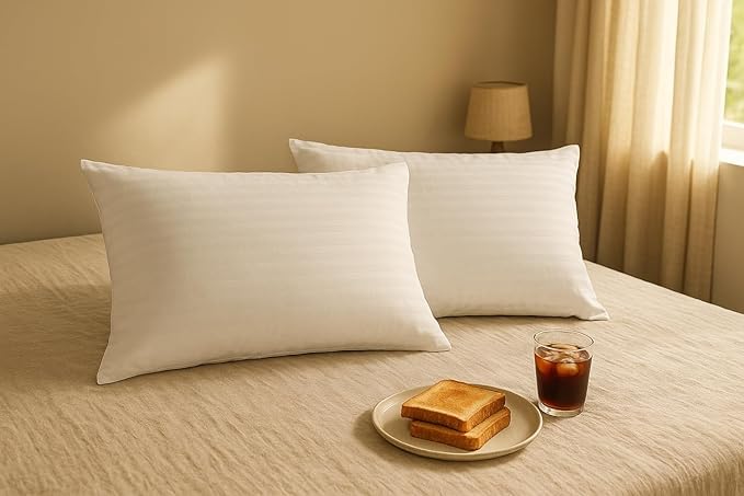 Image of Comfort Nest Microfiber Stripes White Pillows Set 2 | 16 inch x 24 inch Inches | Super Soft, Breathable & Adjustable Bed Pillows for Sleeping | 90 GSM - White Pillow Set of 2 (40cm x 60cm)