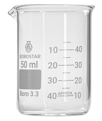 Borostar Becherglas (Boro 3.3), niedrige Form mit Graduierung und Ausguss, 50 ml