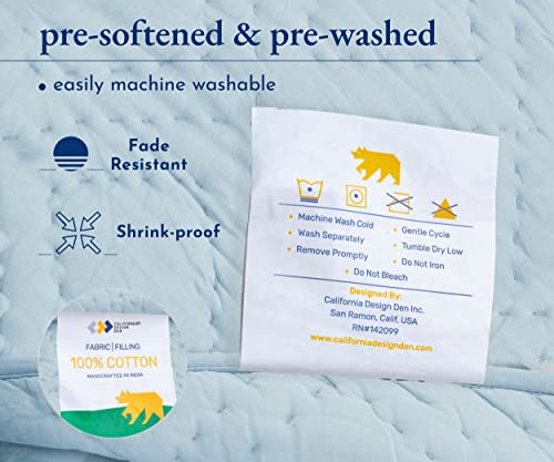 California Design Den Soft 100% Cotton Hand-Quilted Twin/Twin-Xl Quilt With Sham, Pure Cotton Fabric & Fill, Blue Quilt Twin 2 Piece Set, Pre-Softened, Diamond Pattern (Blue) #TOP4