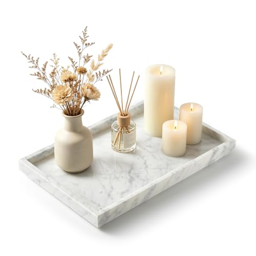Image of Real Natural Large Marble Tray for Bathroom, Vanity, Kitchen Counter