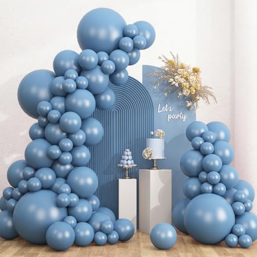 RUBFAC 135pcs Dusty Blue Balloons Boho Neutral Blue Latex Balloon Different Sizes 18 12 10 5 Inch for Garland Arch Birthday Wedding Engagements Anniversary Baby Shower Party Supplies