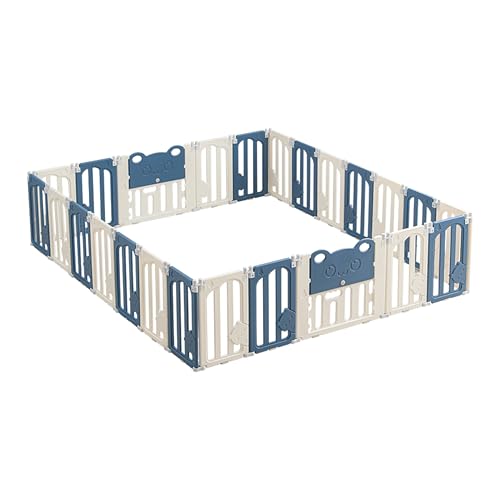 Image of Kids Station Little Bear Blue Baby Playpen with Playmat & 20 Colourful Balls Included, Safety Play Yard for Toddlers & Babies, Anti-Slip, Indoor /Outdoor, 150 x 180 cm