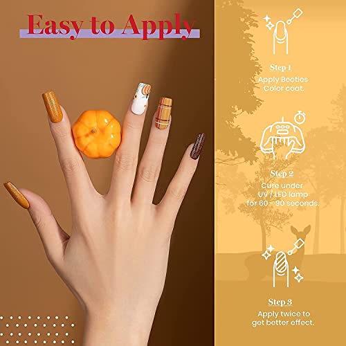 Image of Beetles Fall Gel Nail Polish Set, 6 Colors Shimmer Gel Nail Polish | Brown Yellow Orange Burgundy Red Glitter Gel Nail Polish Soak Off UV Nail Art Design Manicure Gifts for Women