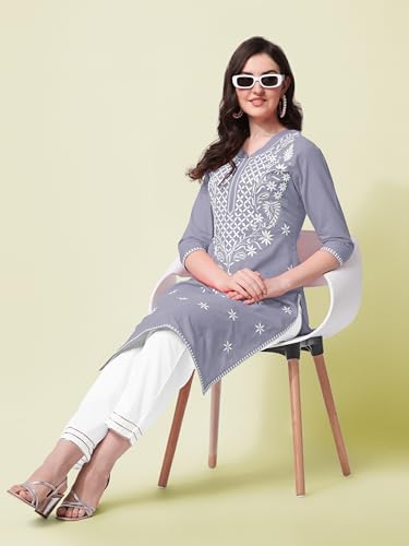 Image of MIRCHI FASHION Pure Cotton Lucknowi Chikankari Embroidered Kurta Set | Straight Fit Kurta Pant Outfit | Ethnic Office Wear & Daily Style 2 Piece Collection