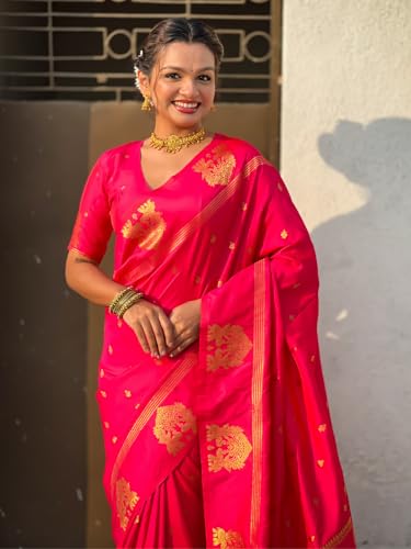 Image of SGF11 Women's Kanjivaram Pure Soft Silk Saree With Unstitched Blouse Piece
