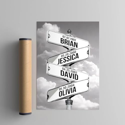 Personalized Family Names Vintage Street Sign Canvas, Custom Crossroads Street Sign Multi-names Canvas Wall Art, Wedding Anniversary for Parents, Mother's Day, Birthday Christmas Gift for Mom Dad #3 — view 5
