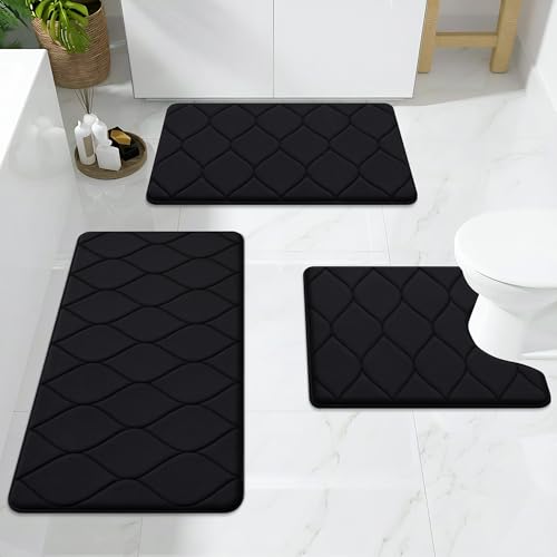 Image of Smiry Memory Foam Bath Mat 30''x20'', Ultra Soft Non-Slip Bathroom Rug, Plush Water Absorbent Quick Dry and Machine Washable Floor Mat for Shower, Tub & Home Decor, Black