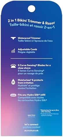 Schick Hydro Silk TrimStyle Hydrating Razor with Bikini Trimmer for Women | 2-in-1 Bikini Razor for Women and Womens Trimmer for Pubic Hair| Includes 1 Waterproof Handle, 1 Refill & 1 AAA Battery - 2