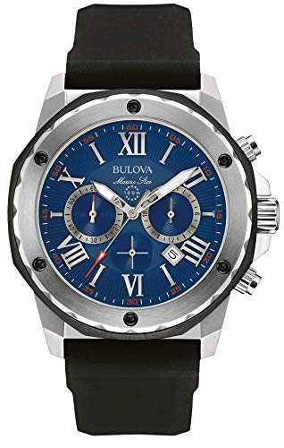 Bulova Marine Star 98B258 - Reloj de pulsera de diseño para hombre - Función de cronógrafo - Correa de goma - Resistente al agua - Esfera azul