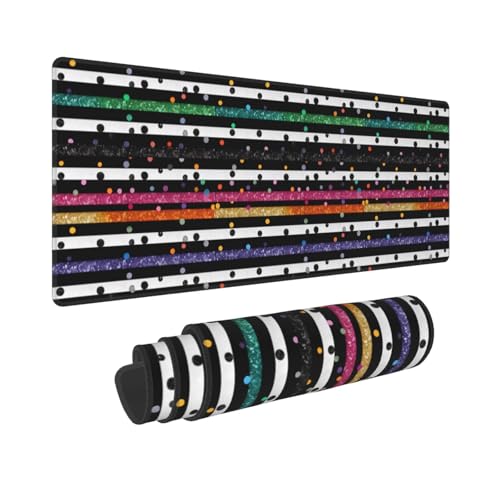 Grand tapis de souris de jeu imprimé rayures arc-en-ciel
