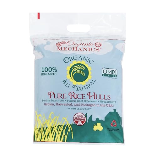 Organic Mechanics Pure Rice Hulls 8 qt (Pack of 2) - Sustainable Alternative to Perlite - Enhances Drainage Porosity and Air Space - Eco-Friendly