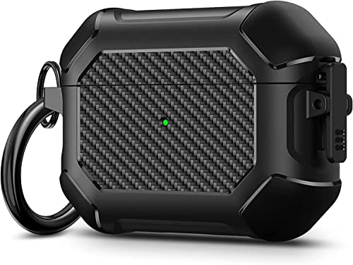 Image of Printme for AirPods Pro 2nd Generation Case 2022, Carbon Fiber Secure Lock Clip Full Body Shockproof Hard Shell Protective Case Cover with Keychain for Apple AirPod Pro 2 (Black)